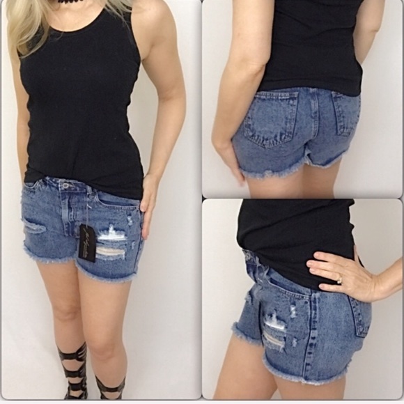 Shorts Distressed Medium Wash Denim Jean XS S - Picture 3 of 6